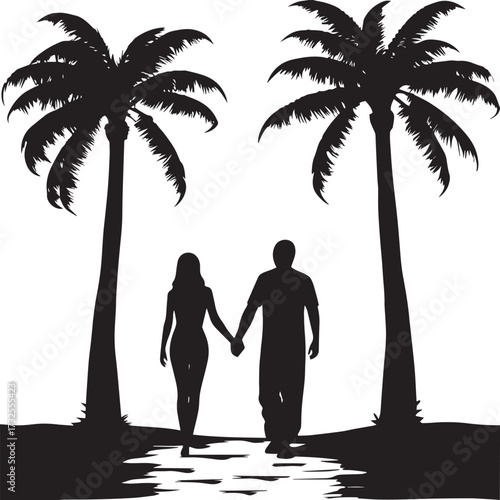 romantic couple on the beach at sunset