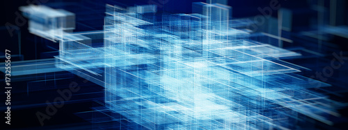 Abstract digital technology background with glowing blue lines and grid structures, symbolizing data, innovation, AI, and futuristic cyberspace.