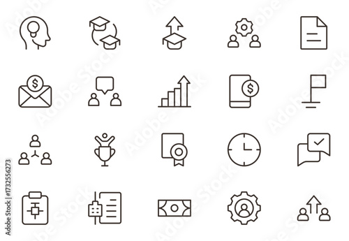 Partnership collaboration professional line icon set. Modern outline vector pack with minimal, creative teamwork and group unity business symbols. Vector illustration. editable stroke