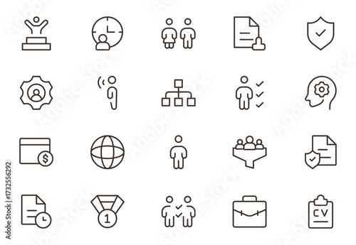 Partnership collaboration professional line icon set. Modern outline vector pack with minimal, creative teamwork and group unity business symbols. Vector illustration. editable stroke