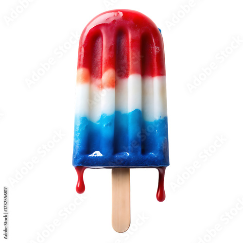 Red White and Blue Bomb Pop Ice Pop Dripping on a Wooden Stick popsicle red white blue isolated on a transparent background