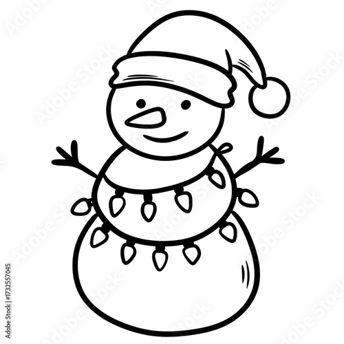  Cute Snowman Line Art, Christmas Doodle Vector, Holiday Winter Illustration
