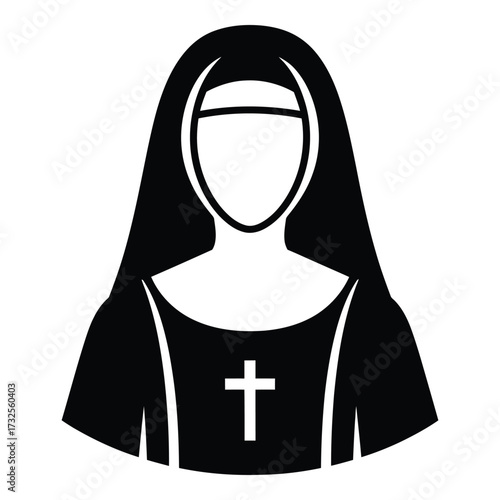 Icon of a nun with cross silhouette religious figure wearing habit and veil christian symbolism silhouette