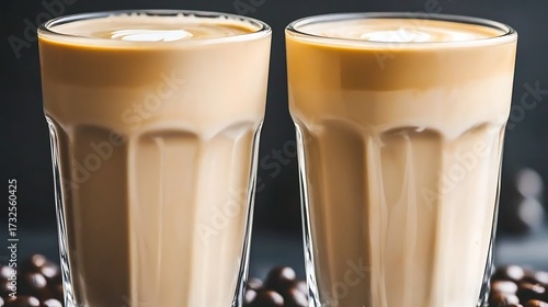 Single glass of iced coffee presented with clean condensation detail, isolated on dramatic dark background