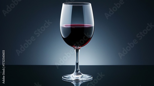 Single glass of red wine centered with soft rim light against dark backdrop, elegant minimal style