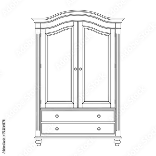 Classic Armoire in Line Art Style in Black and White