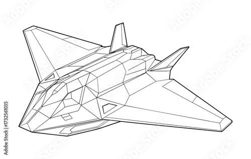 Stealth fighter jet in geometric style in black and white