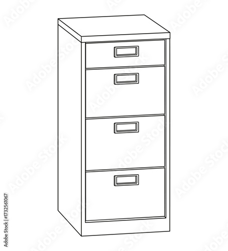 Filing cabinet in line art style in black and white
