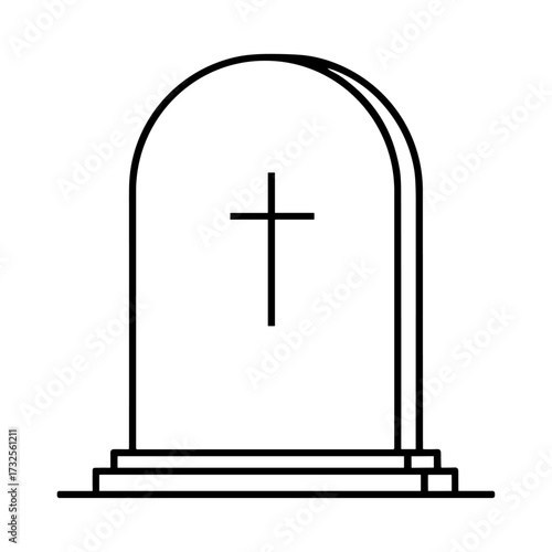 Gravestone in line art style in black and white with copy space