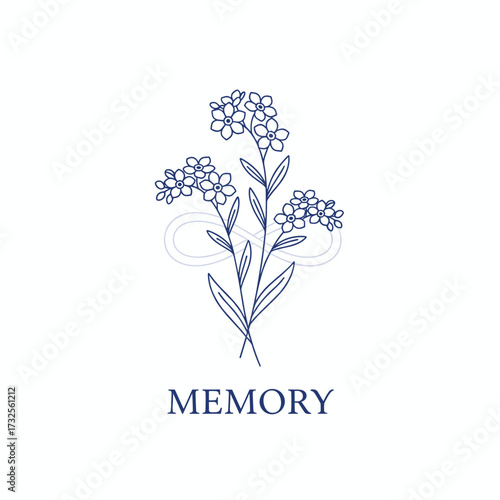 Forget-me-nots in line art style in blue and white