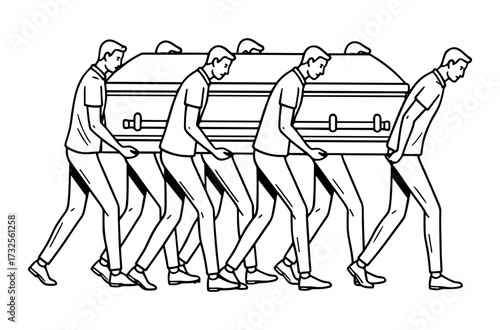 Pallbearers carrying coffin against white background