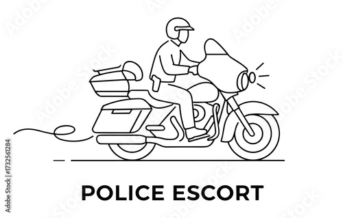 Police Escort in minimalist line art style, black and white
