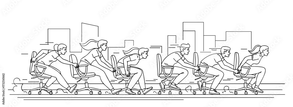 Naklejka premium Office chair racing illustration in line art style