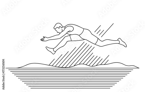 Long jumping illustration in line art style