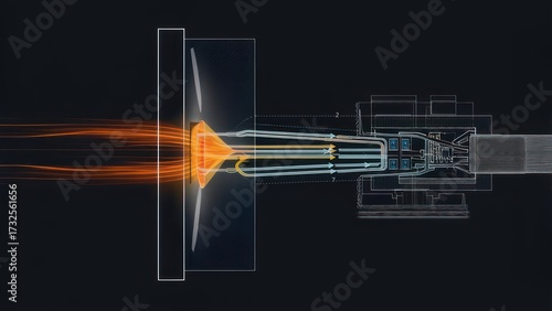 X-ray view of a complex scientific instrument with energy beams.