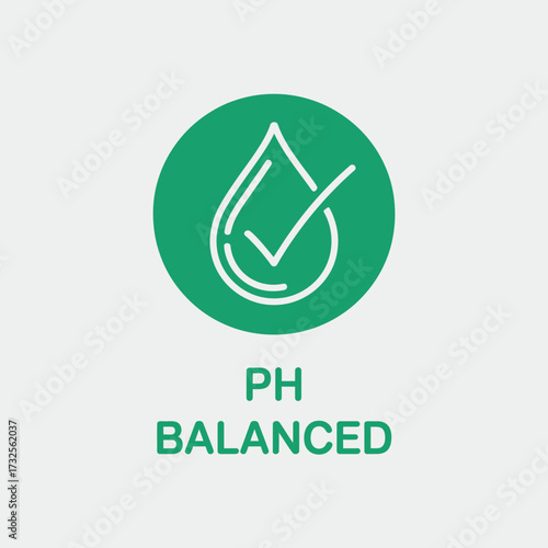 An elegant and minimalistic representation of pH balance through a water droplet and checkmark, suitable for branding in health and beauty industries.