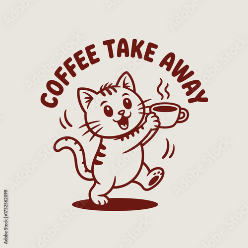 This playful depiction of a cheerful cat holding a steaming coffee cup brings a smile, showcasing the happy relationship between pets and coffee culture in a delightful way.