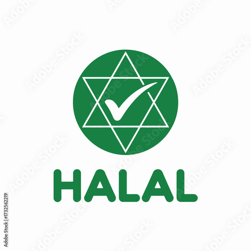 This image presents a stylized halal logo showcasing a star and check mark, rendered in green, signifying ethical eating practices and cultural identity.