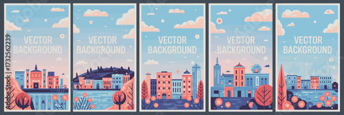 This image presents a stylized cityscape vector background featuring pastel colors, perfect for modern presentations, art, and lifestyle themes.
