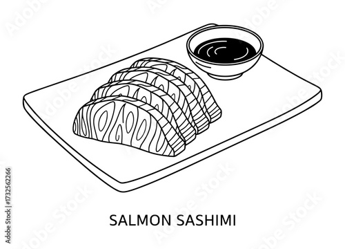 Salmon sashimi illustration in black and white line art style