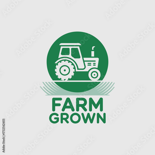 This image showcases a modern logo featuring a simple yet striking green tractor design, ideal for agricultural branding, conveying growth and sustainability in farming.