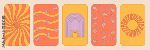 This image captures retro inspired floral designs with playful vibes, using bright colors and playful shapes to create an engaging and vibrant artistic expression.
