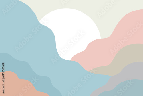 Abstract Pastel Landscape with Waves – Minimalist Hills and Nature Illustration