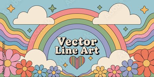 This artistic piece showcases a colorful rainbow with hearts and flowers, capturing a whimsical essence that symbolizes love, creativity, and joyful emotions.