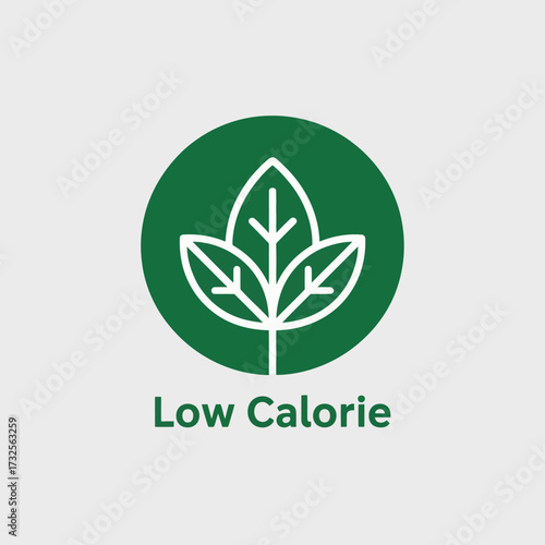 This image features a stylized leaf icon inside a circular design, clearly signifying low-calorie products and healthy eating, perfect for wellness and nutrition themes.