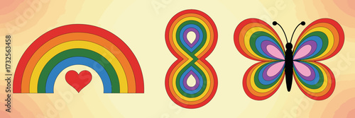 This eye-catching design showcases a rainbow, number 8, and butterfly, all infused with bright colors, representing infinity, beauty, and joy in a vibrant artistic approach.