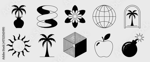 This image displays a modern collection of artistic icons that blend nature and abstract forms, suitable for innovative design projects and creative applications.