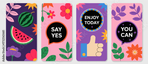 A delightful array of vibrant cards with 'Say Yes' and other positive phrases, embellished with beautiful floral patterns promoting a joyful and uplifting lifestyle.