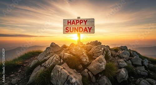 Happy Sunday Greeting with Sunrise Background