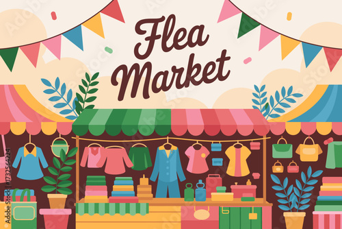 An inviting flea market scene adorned with colorful textiles and goods, highlighting a successful community gathering where creativity and commerce meet in harmony.