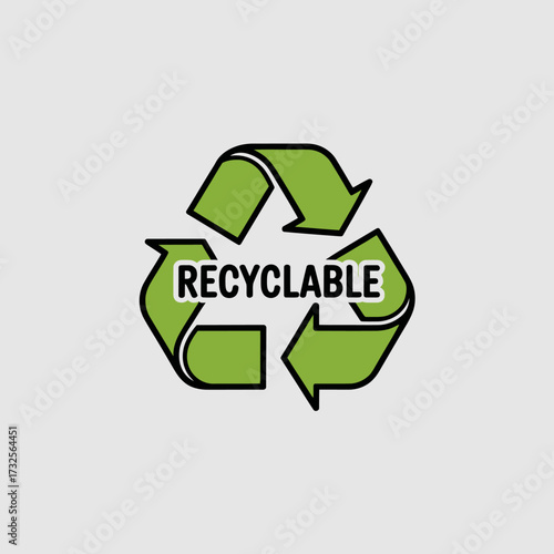 This image showcases a bold recyclable symbol, featuring green arrows in a circular motion with the word 'RECYCLABLE' at the center to promote sustainability and ecological awareness.