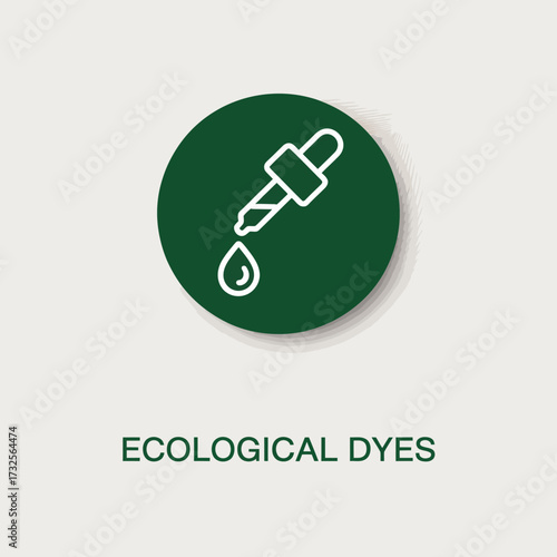 This sophisticated image presents a green dropper icon situated within a dark circle, creatively showcasing ecological dyes in a refined and modern visual style.