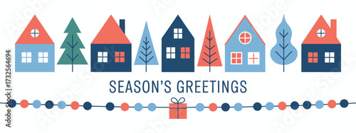 This charming image features an array of colorful houses designed for the holiday season, perfectly embodying festive cheer and seasonal greetings in a timeless style.