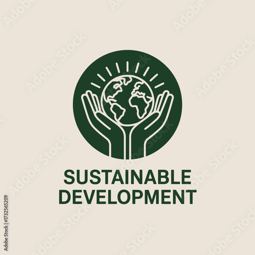 This eye-catching illustration features hands holding the Earth surrounded by a sunburst, symbolizing a proactive approach to sustainable development and environmental harmony.