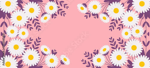 Lovely daisies framed beautifully around a soft pink background create a fresh, cheerful atmosphere, making it suitable for various creative projects.