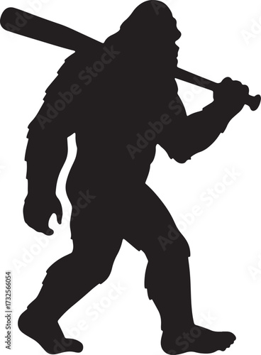 Bigfoot walking with a baseball bat silhouette