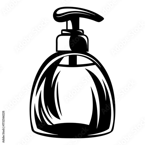 Monochrome vector illustration of a cosmetic dispenser bottle for soap or lotion