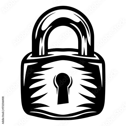 Monochrome padlock illustration symbolizing security and protection in black and white