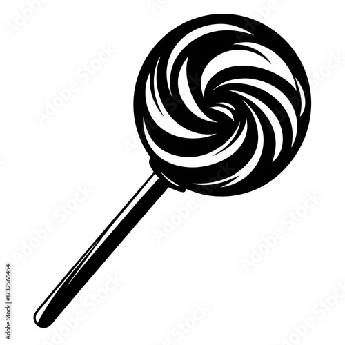 Stylized vector graphic illustration of a swirled lollipop on a stick