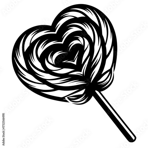 Elegant vector illustration of a black and white heart shaped lollipop