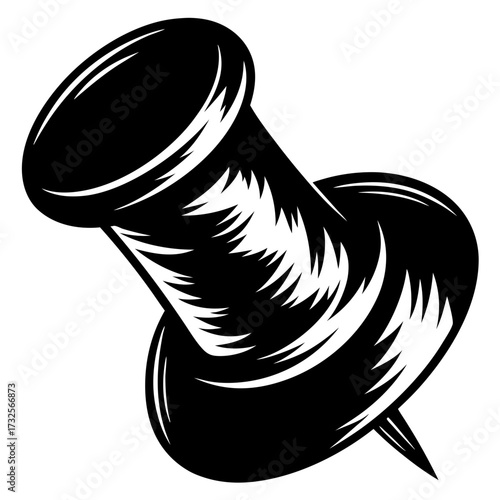 Striking Black and White Illustration of a Detailed Pushpin or Thumbtack