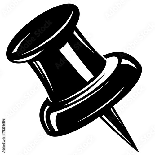 Stylized black and white pushpin illustration for office supply and stationery visuals