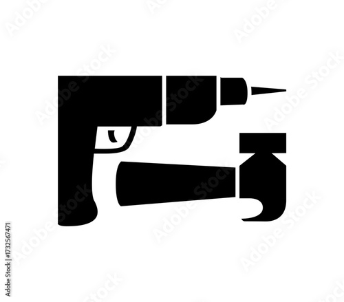 Powerful cordless drill and sturdy hammer icon set for construction, repair, and DIY projects, symbolizing tools and craftsmanship.