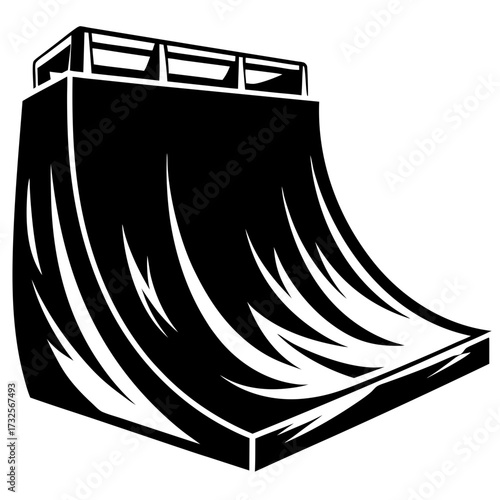 Stylized half pipe skate ramp with unique black and white design