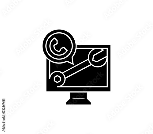 Computer support and repair icon featuring telephone headset and wrench for technical assistance services