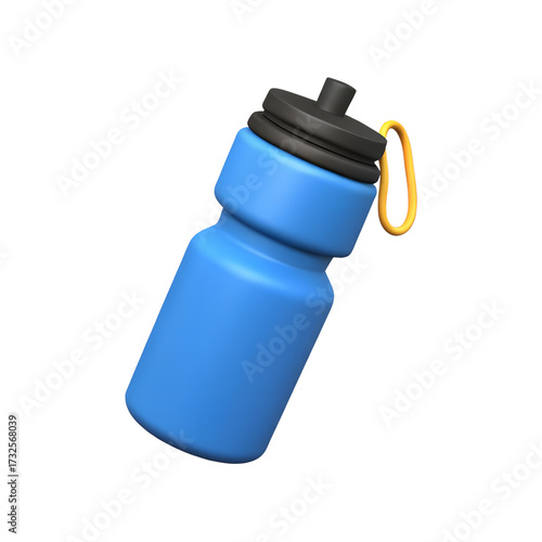 Sports water bottle 3d illustration symbolizing hydration, gym, and fitness activity.